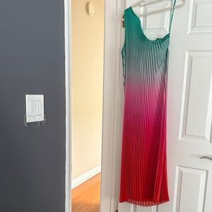 Gradient Pleated Dress in Green and Red